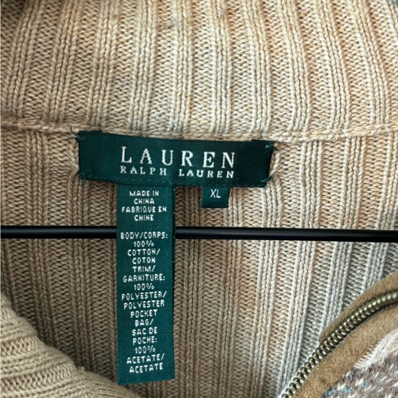 Lauren Ralph Lauren Women’s 100% Cotton Tan Full Zip Up Cardigan Sweater Size XL - Picture 7 of 8